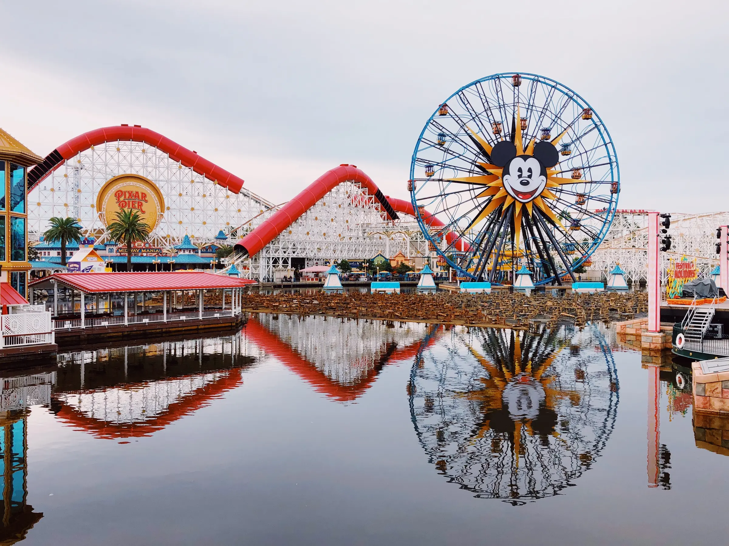 Pixar Pier reflected in the water at Disney California Adventure