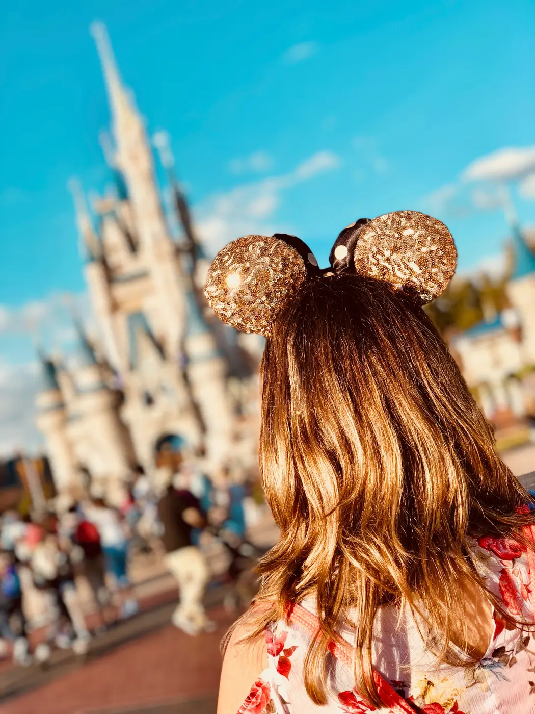 Mickey ears sparkling in front of Cinderella Castle